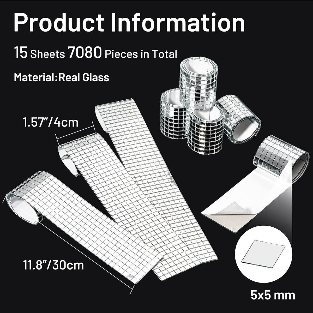 PP OPOUNT 7080 PCS Disco Ball Tiles, 5 x 5 mm Self-Adhesive Mini Mirror Tiles for DIY Craft