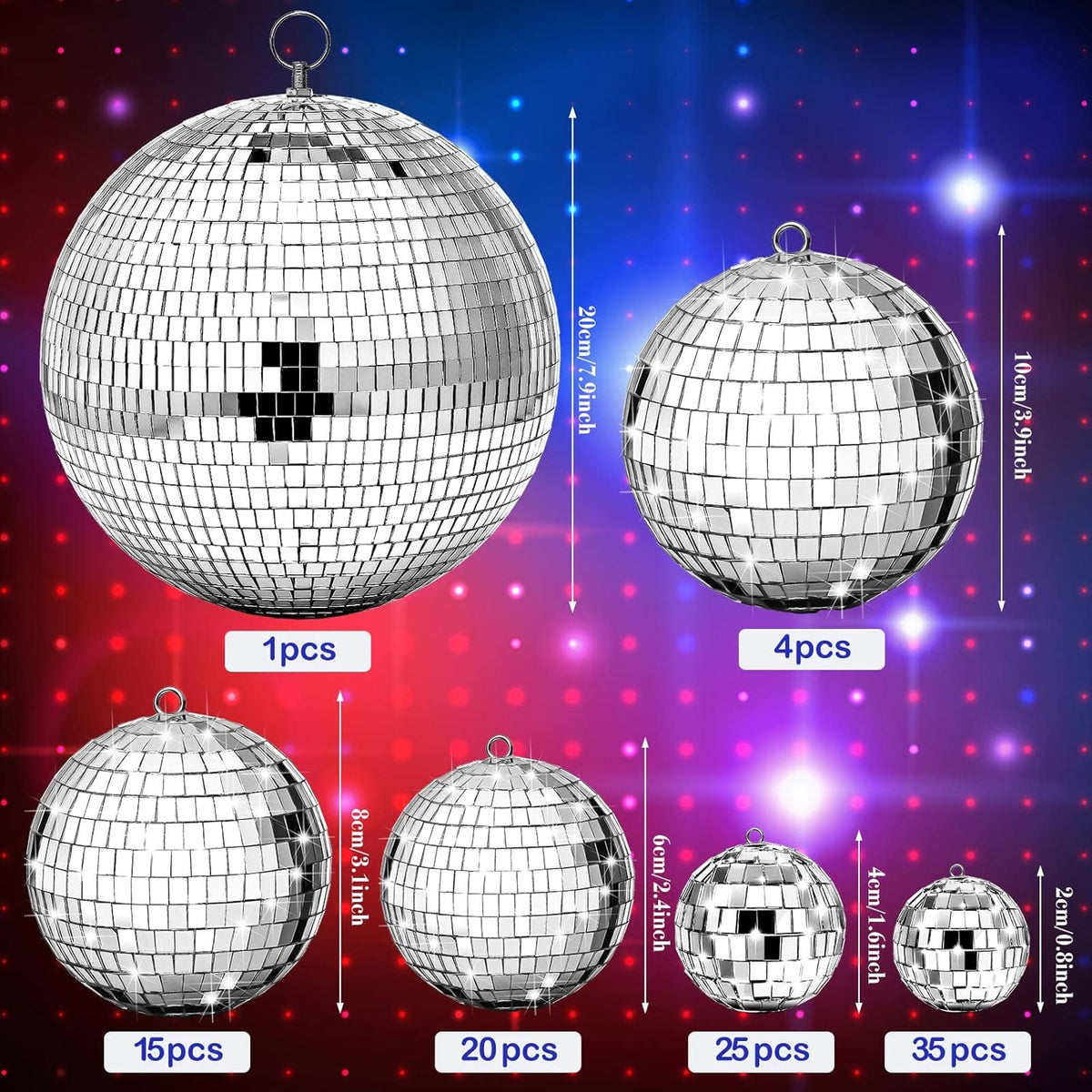 Funtery 100 Pcs Mirror Disco Balls Bulk Assorted Silver Hanging Disco Ball Decor for Home Wedding