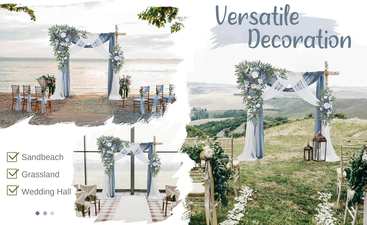 Wedding Arch Flowers with Drapes Kit (Pack of 4) - 2pcs Artificial Dusty Blue Deluxe Swag with 2pcs