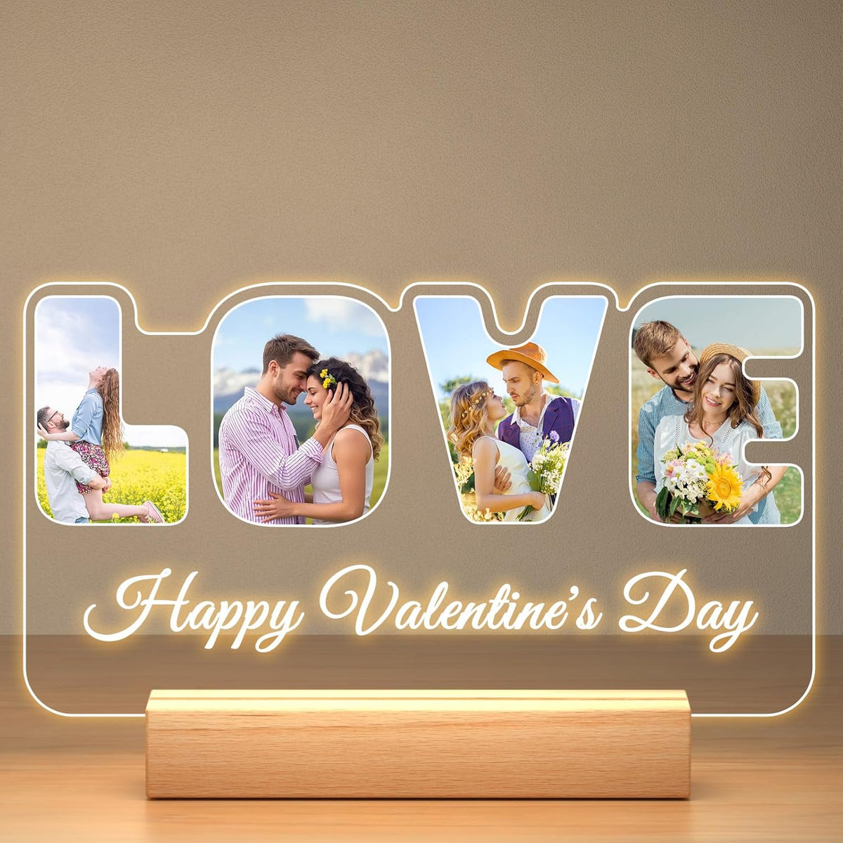 Custom Picture Frames with Photo, Personalized LOVE Photo Frame with Night Light, Customized