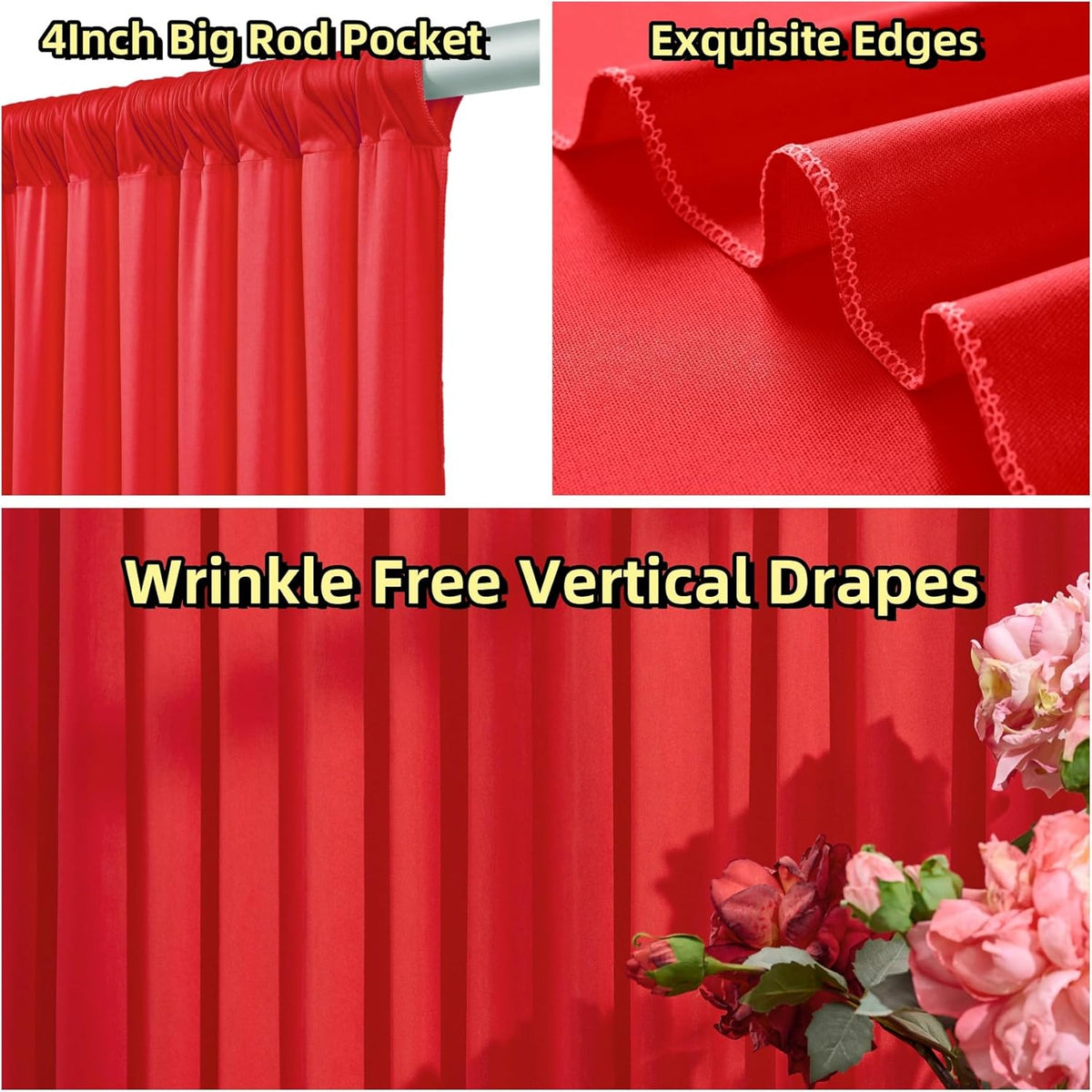 10 ft x 20 ft Wrinkle Free Red Backdrop Curtain for Parties, Polyester Photography Backdrop Drapes