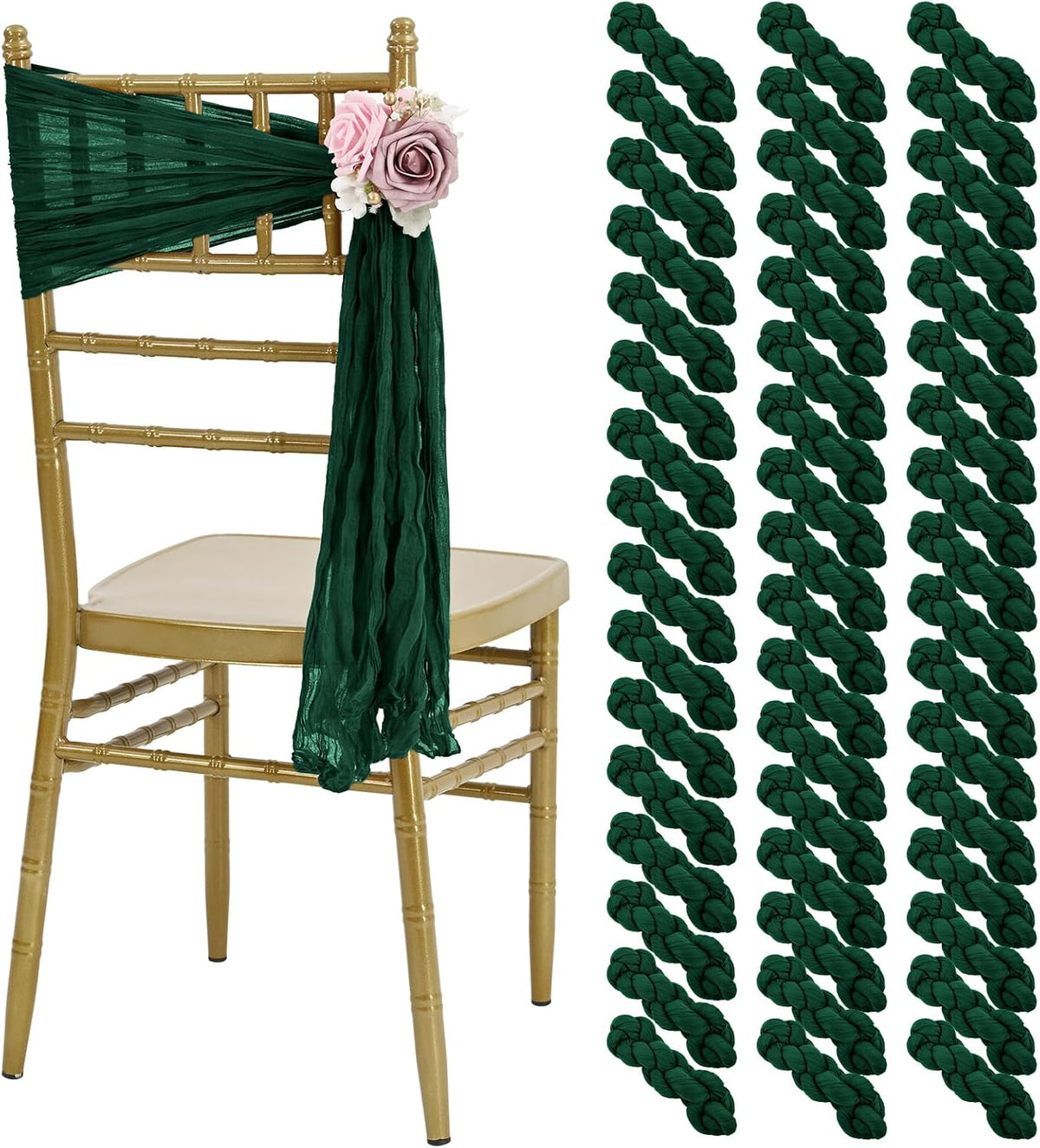 50 PCS Cheesecloth Chair Sashes, Bows Designed ChairSashes, 15.7x70 inch Chair Sashes for Aisle
