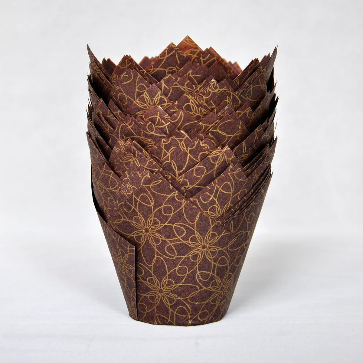 (JUMBO Large size) Brown Golden pattern Tulip Baking Cups 2-1/4"(Base diameter) x 3-3/4"(Wall
