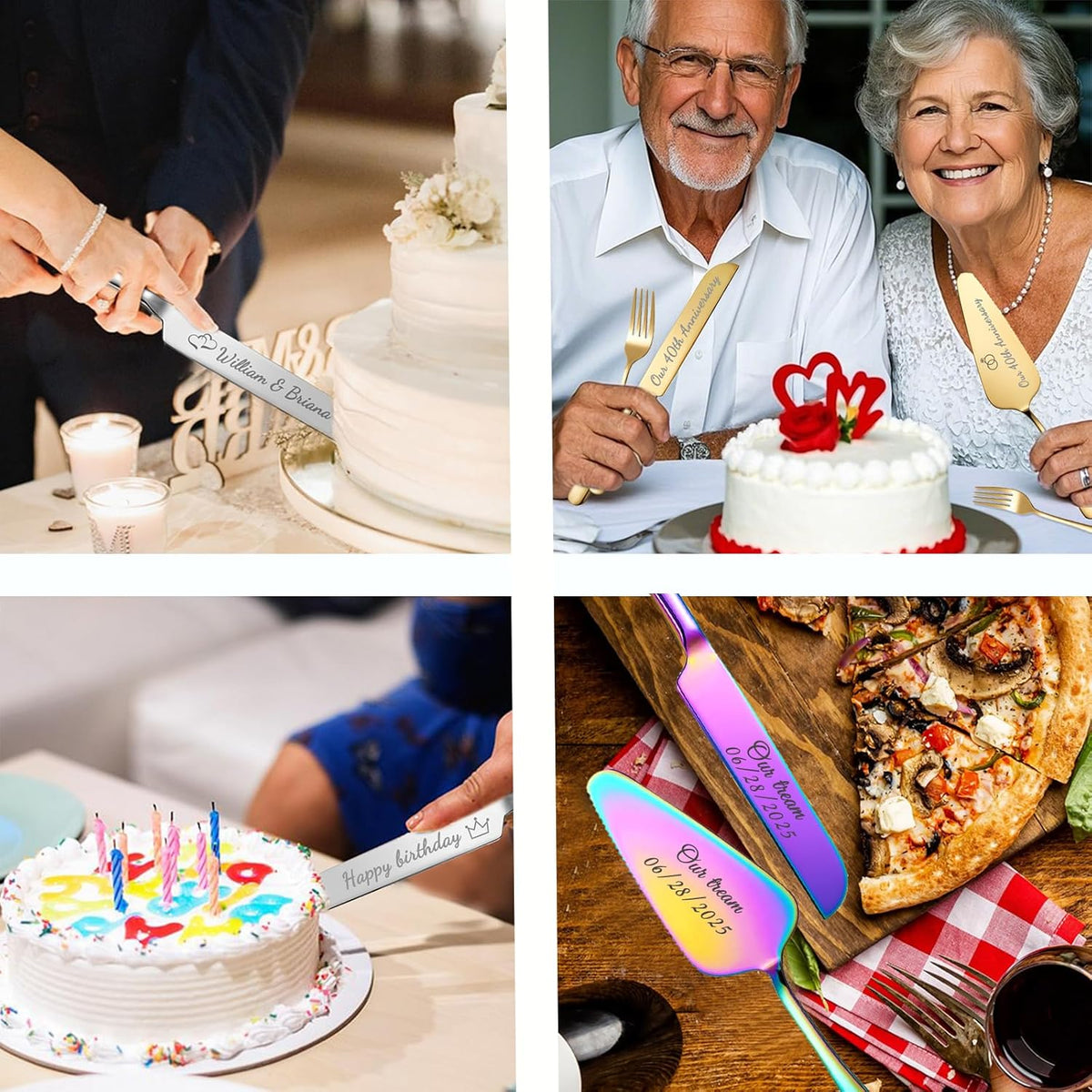 Personalized Wedding Cake Knife and Server Set, Custom Names Cake Cutting Set with Stainless Steel