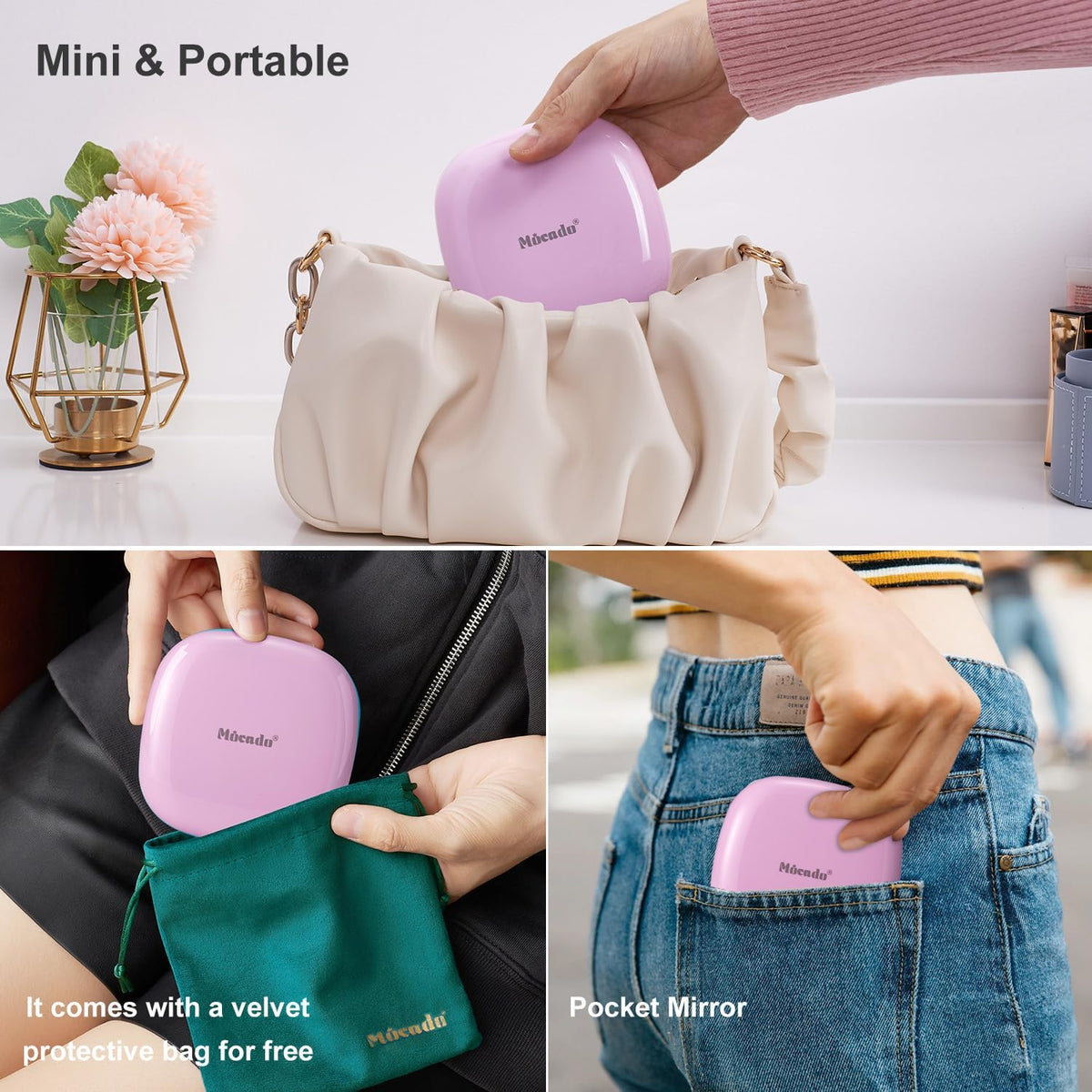 Mocado Compact LED Travel Makeup Mirror - 4 Inches 1X/10X Magnification Travel Mirror with Light