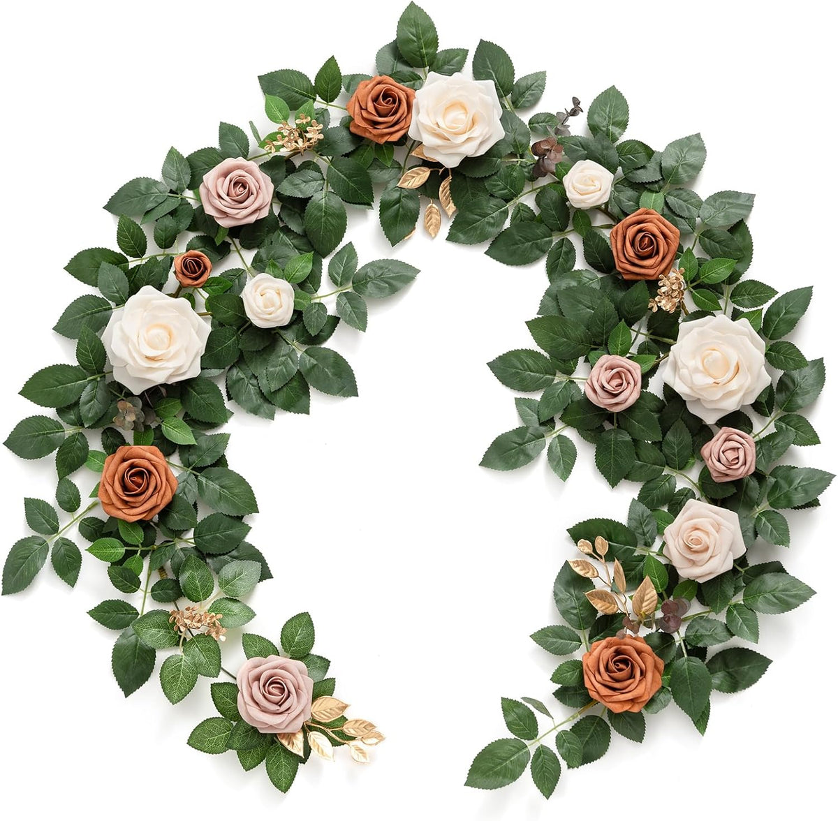 Ling's moment 5FT Artificial Flower Garland Rust Rose Leaves Floral Garland Ivory Arch Flowers Vine