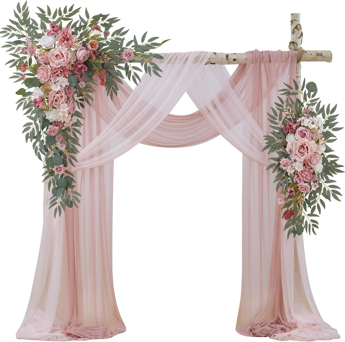 Wedding Arch Flowers with Drapes Kit (Pack of 4) - 2pcs Artificial Dusty Rose Deluxe Swag with 2pcs