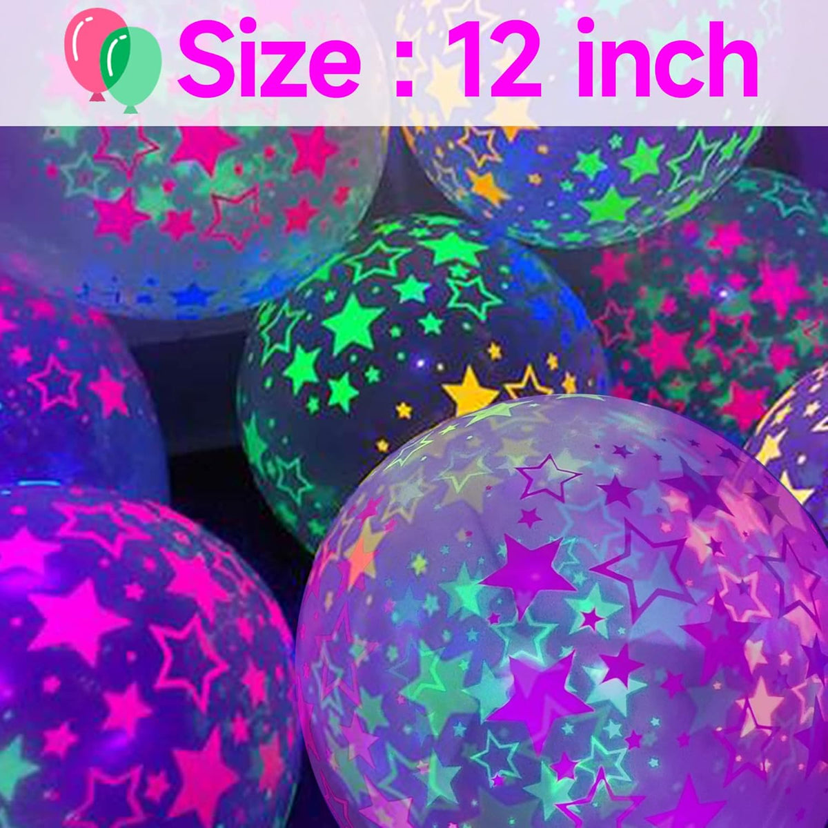 90 Pcs UV Neon Balloons ,Neon Stars Glow Party Black Light in the dark for Birthday Decorations