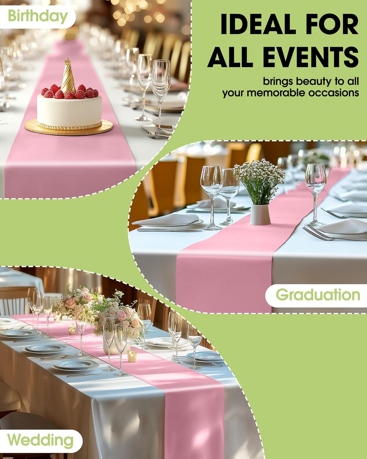 Pureegg Light Pink Plastic Table Runners - 10 Pack, 14'' x 108'', Water Resistant & Disposable