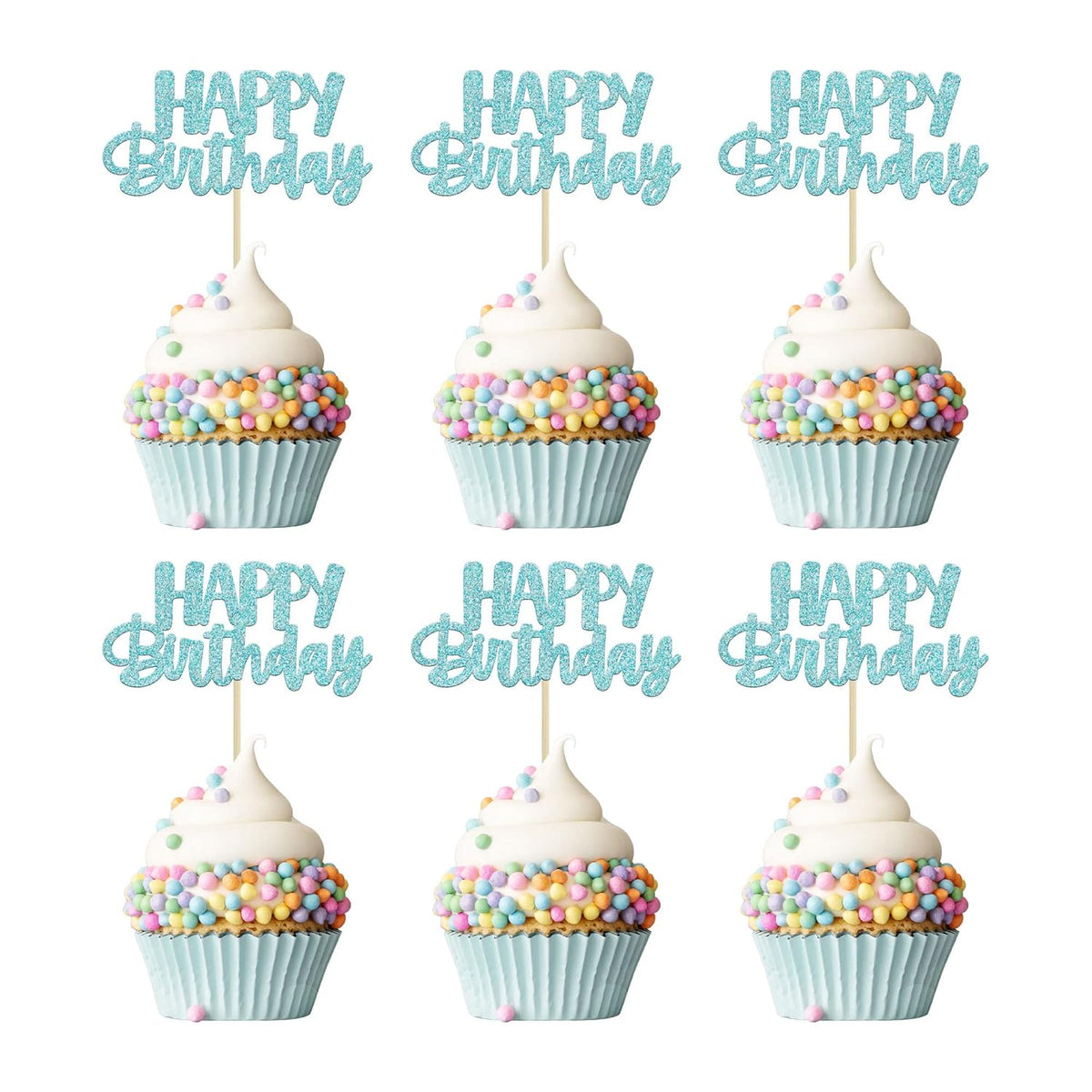 Gyufise 24Pcs Happy Birthday Cupcake Toppers Glitter Birthday Cupcake Food Picks for Celebrating