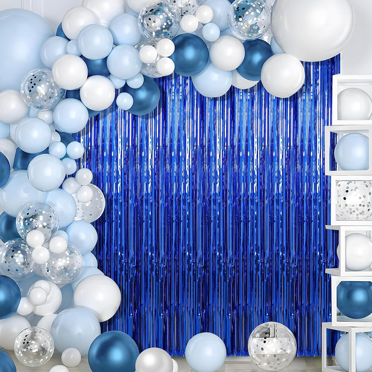 2 Pack Blue Foil Fringe Curtains Streamers Party Decorations 3.3 x 8.2 ft, Blue Tinsel Curtain