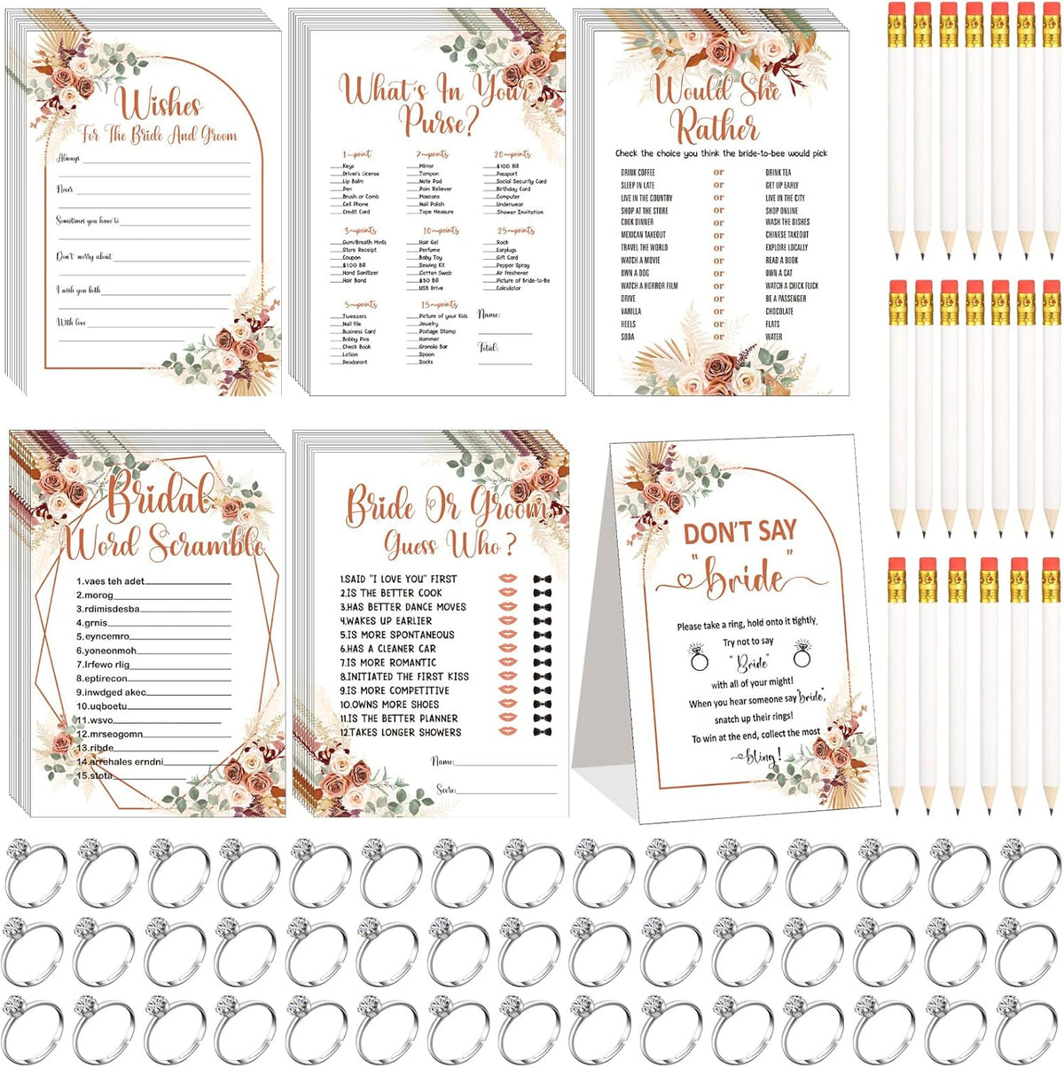 Estune 331 Pcs Bridal Shower Games Supplies, 5 Sets 250 Pcs Wedding Cards 1 Put a Ring on It Bridal