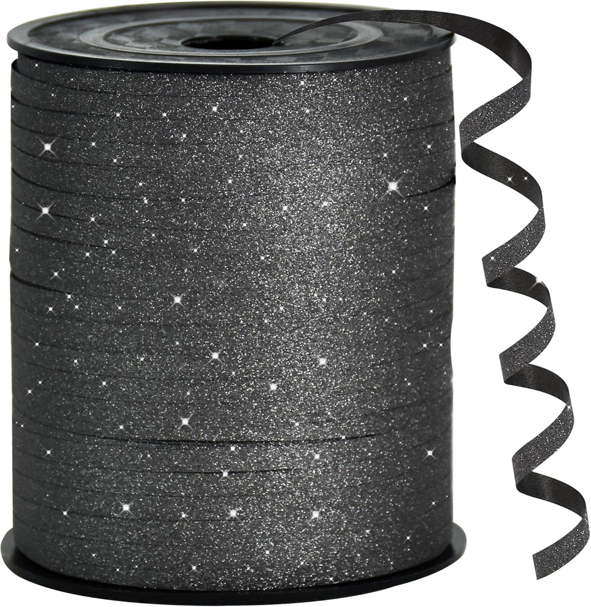 BEISHIDA 500 Yards Black Glitter Ribbon Curling Crimped, Glitter Ribbon Balloon String Shiny for