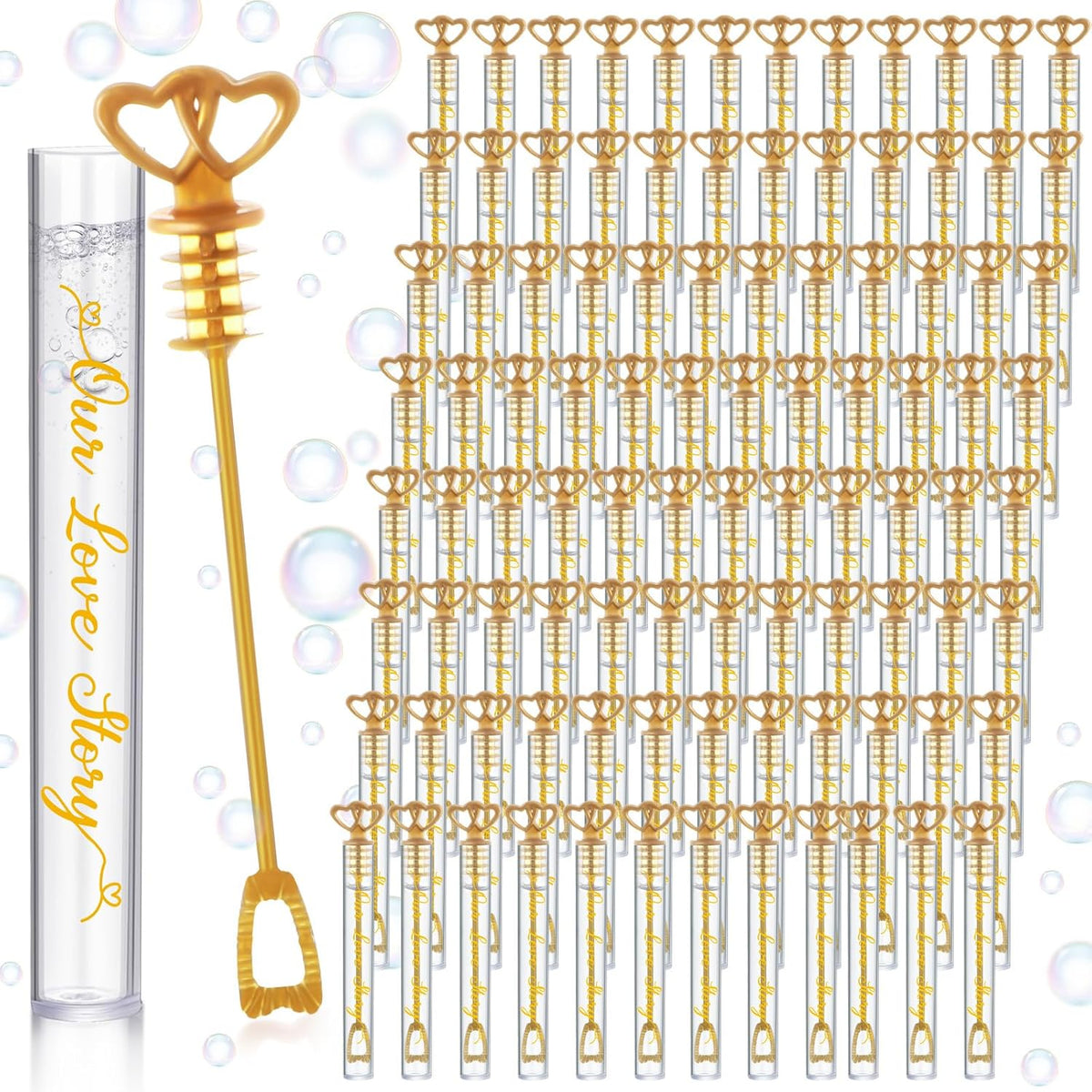 150 Pcs Bubble Wands Bulk for Wedding Party Mini Heart Wand with Bubble Solution for Wedding Bridal