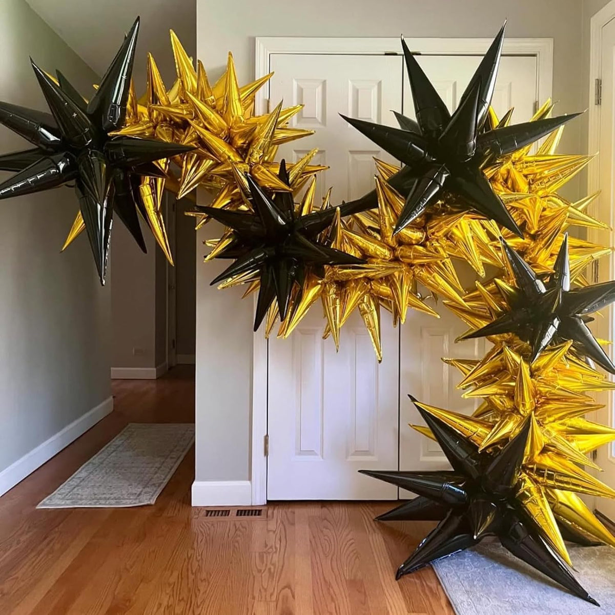 Gold Star Balloons 12pcs, 27/22 Inch Foil Star Explosion Balloons, Large Spike Mylar Cone Balloon