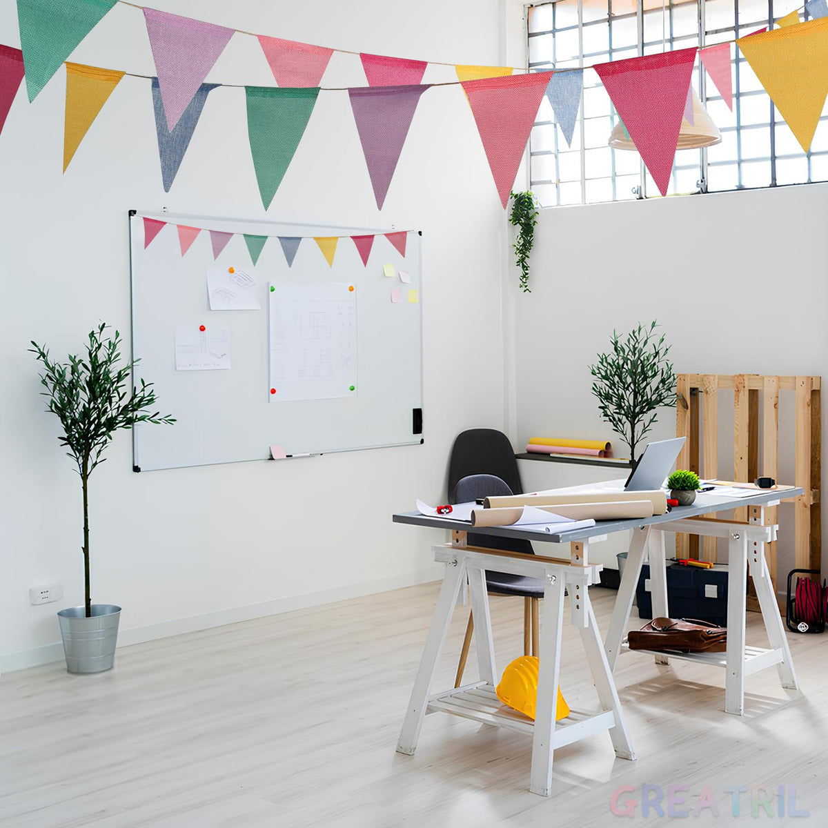 Pennant Banner Flags Pastel - GREATRIL Colorful Triangle Banners for Birthday Easter Classroom