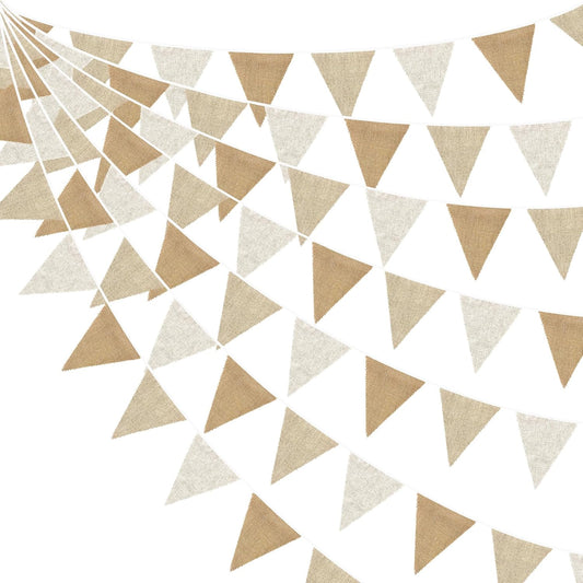 24Ft Burlap Banner Burlap Triangle Pennant Flag Linen Bunting Garland Streamers for Birthday
