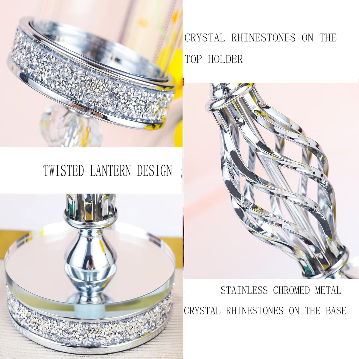 Hanjue Crystal Candle Holders for Pillar Candle, Metal Crystal Candle Holder for Home Decor