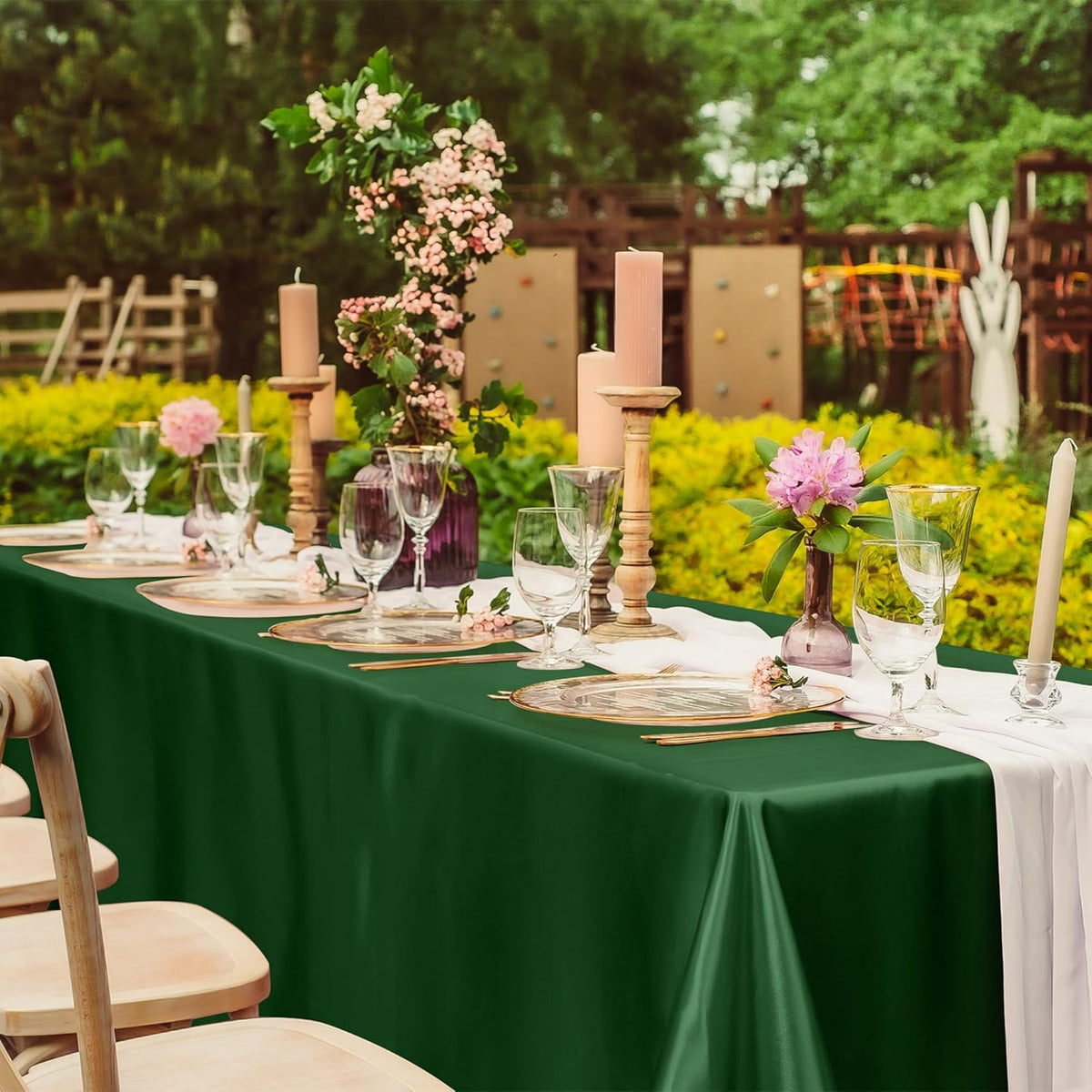 TURSTIN 1 Packs Dark Green Satin Tablecloth 102 x 58 Inch Overlay Satin Table Cover Rectangle