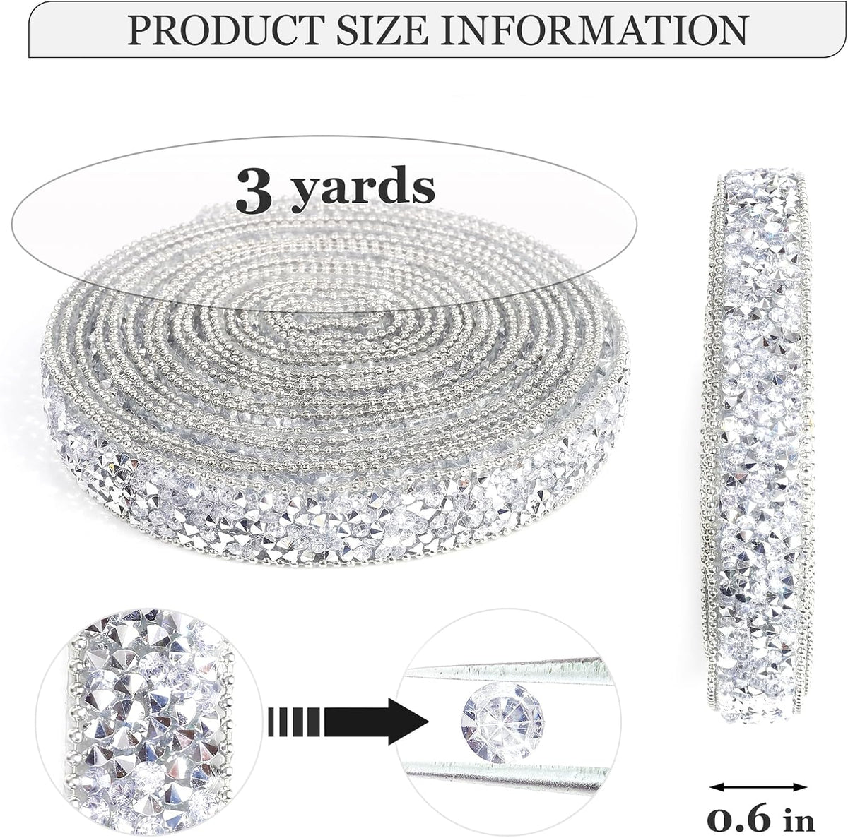 Rhinestone Ribbon 3 Yards Self Adhesive Rhinestone Strips Diamond Ribbon Sticker Crystal Roll