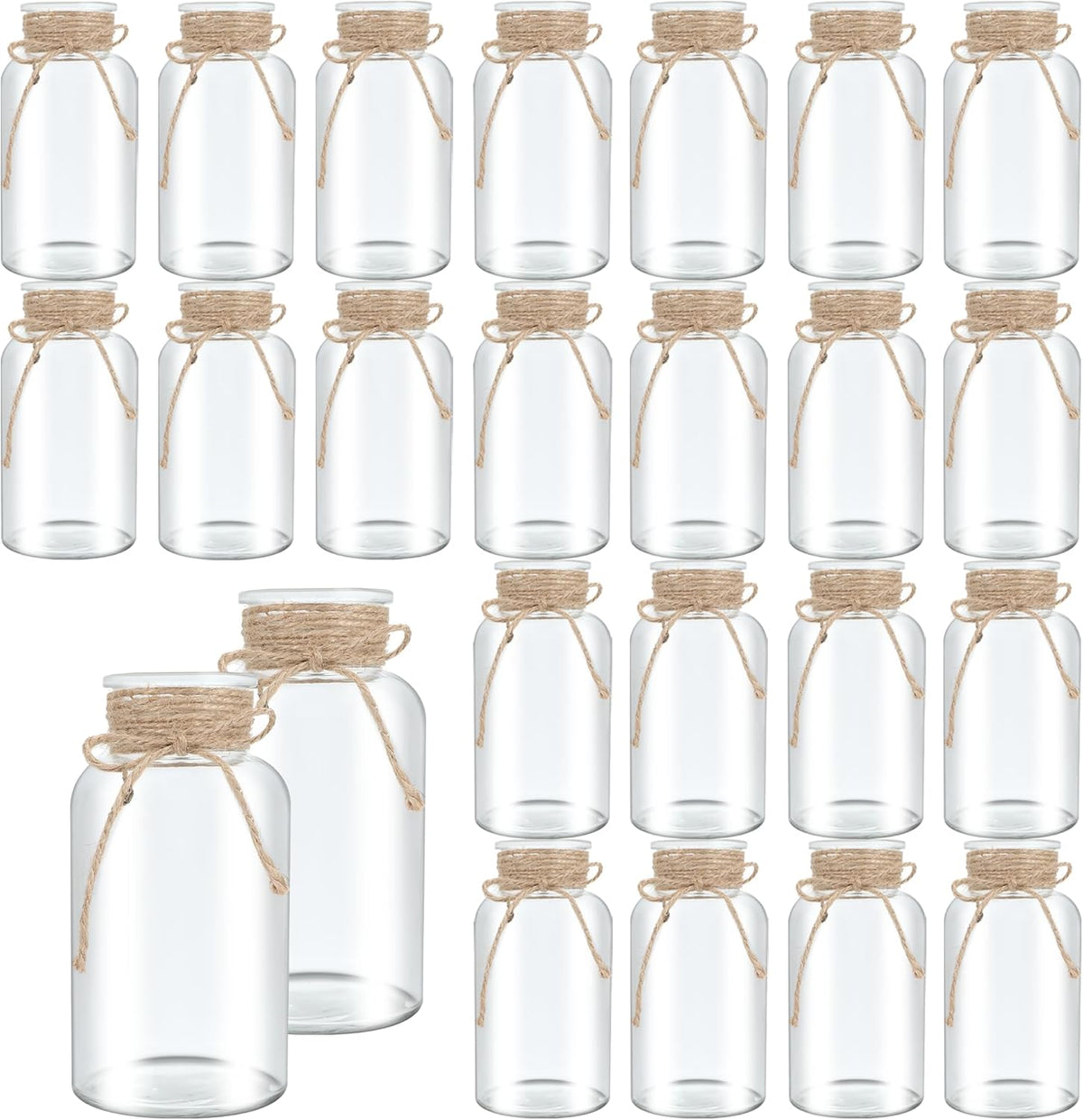 Vintage Glass Flower Vase，24 Pack Farmhouse Transparent White Glass Centerpiece Vases Mason Jars