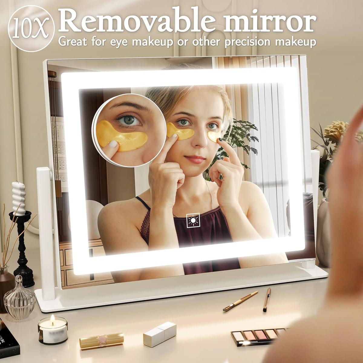 16x12 Inch Vanity Mirror with Lights, Lighted Makeup Mirror with 10X Magnification, Smart Touch 3