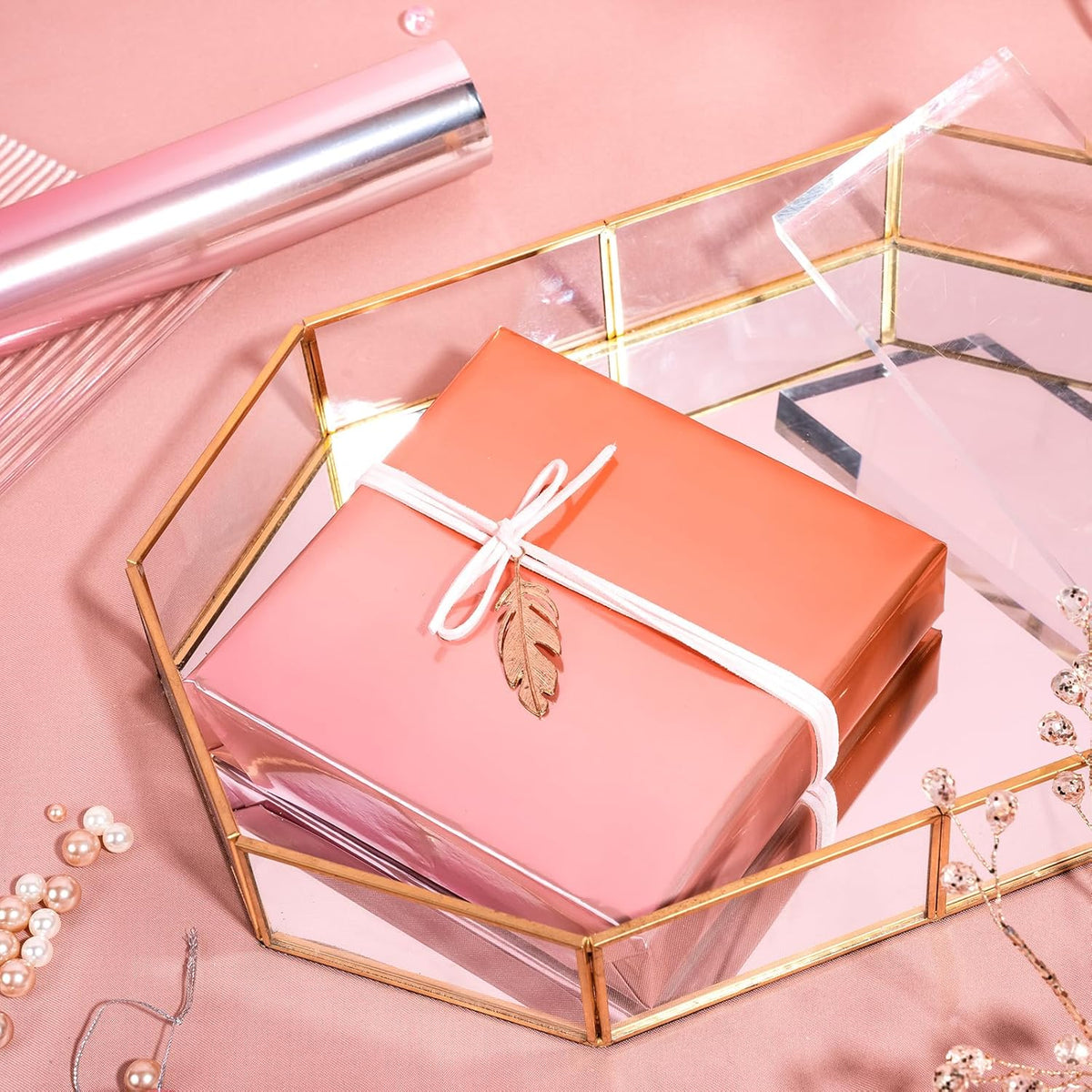 WRAPAHOLIC Ombre Foil Wrapping Paper - Mini Roll - 17 Inch X 33 Feet - Metallic Pink Gradient Color