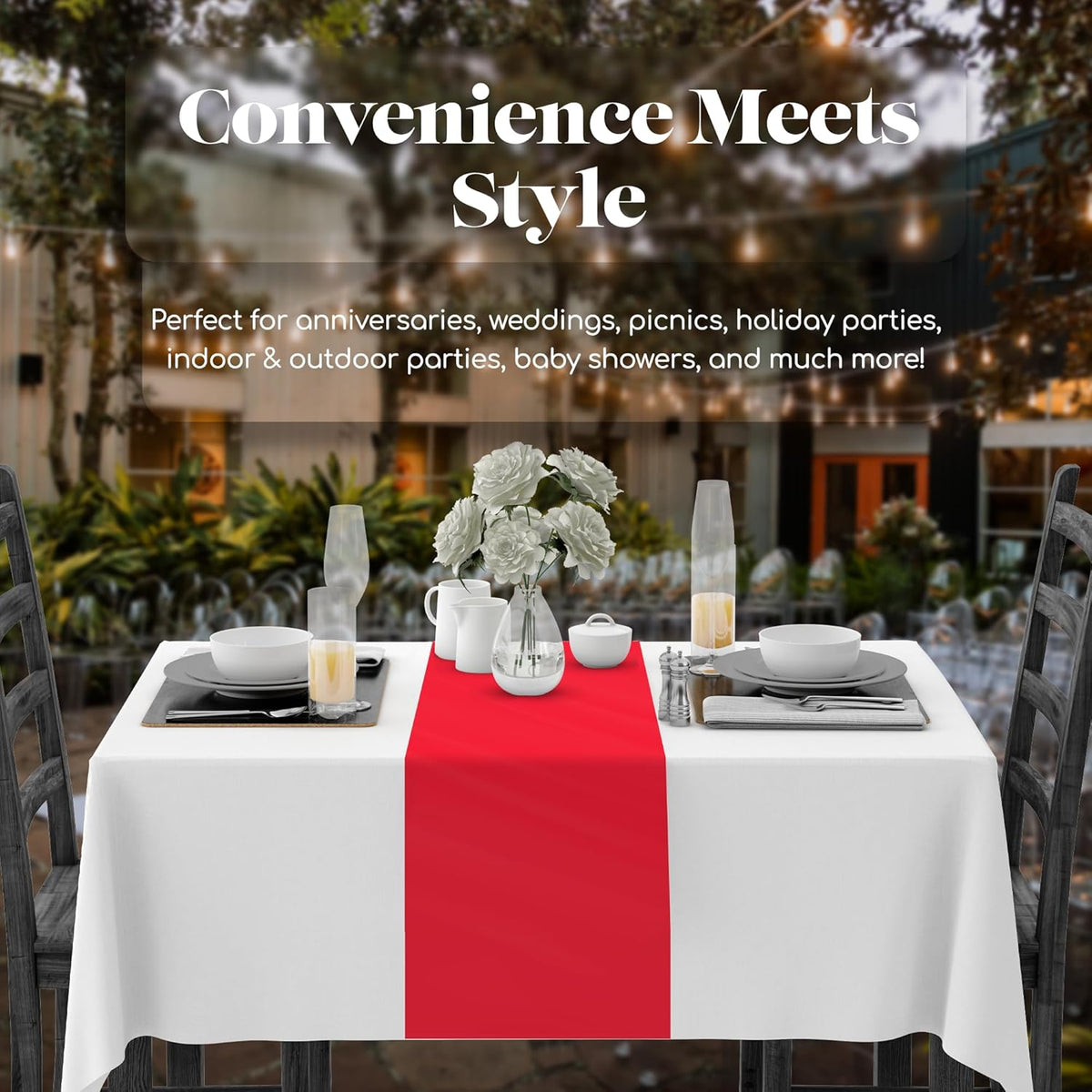 Red 6 Pack Premium Disposable Plastic Table Runner 14 x 108 Inch. Table Runner for Dinner Parties &