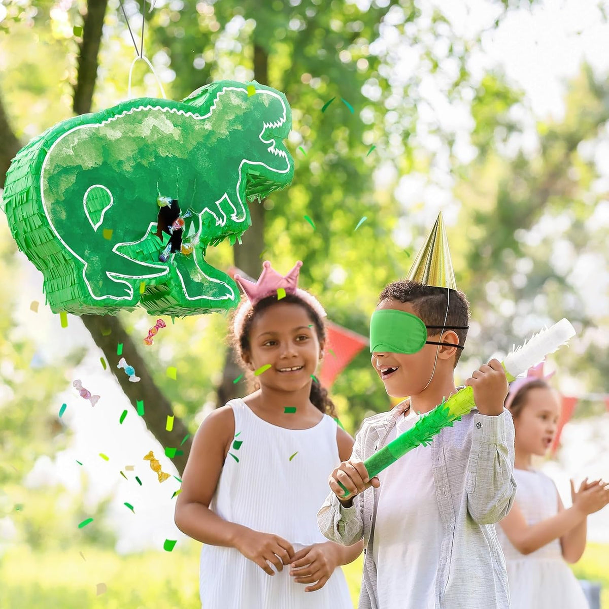 WERNNSAI Dinosaur Piñata - Watercolor Green Dinosaur Piñata Birthday Piñata with Stick and