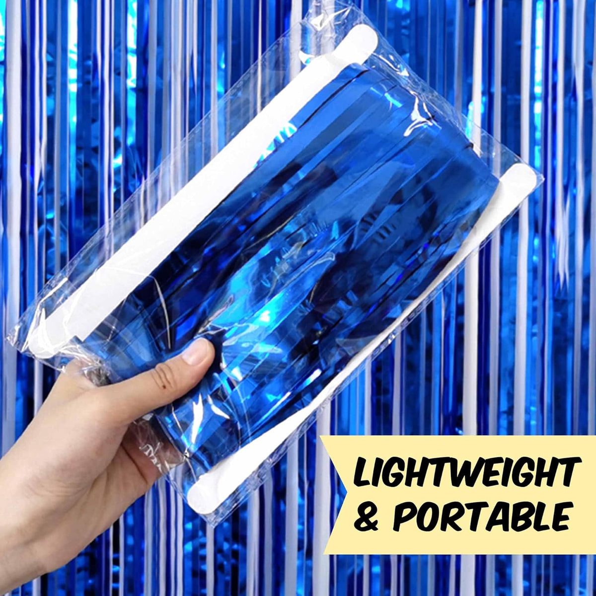 3 Pack Blue Foil Fringe Curtains Backdrop, 3.28 x 9.8 Ft Metallic Streamers Tinsel Curtains