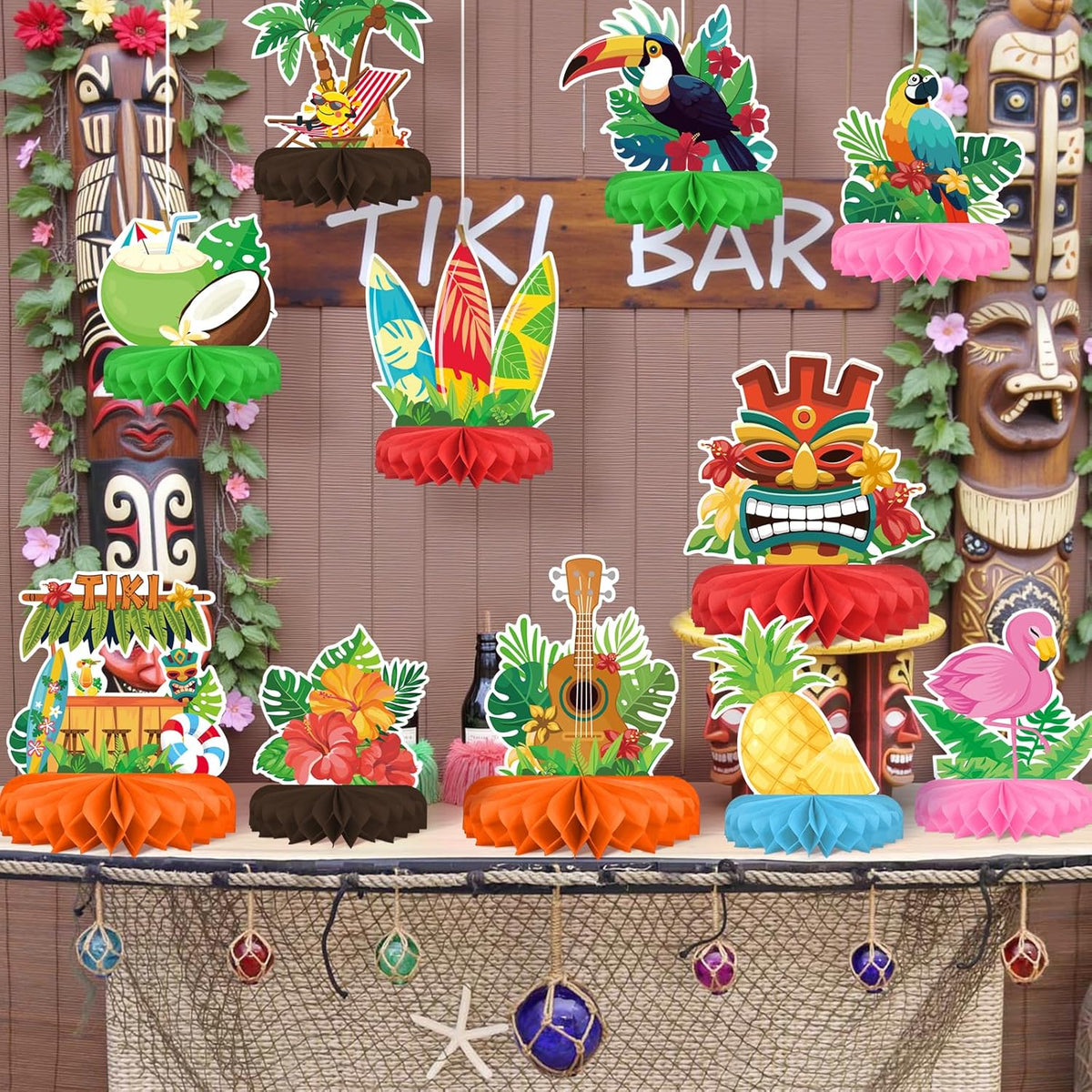 Hawaiian Luau Party Decorations Set: Aloha Theme Table Decoration with Luau Honeycomb Centerpiece