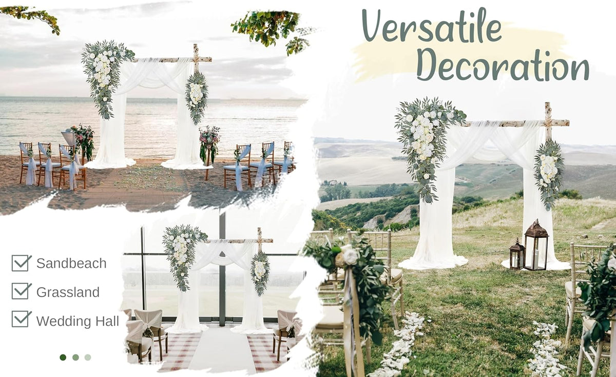 Wedding Arch Flowers with Drapes Kit (Pack of 4) - 2pcs Artificial Ivory & White Deluxe Swag with