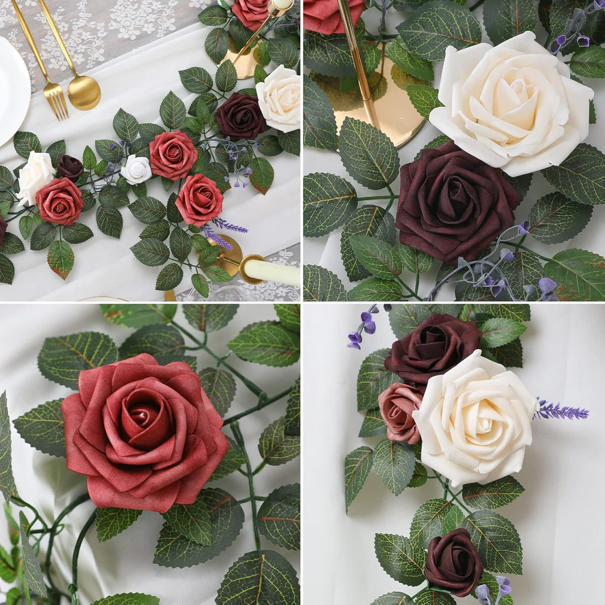 5FT Artificial Rose Flower Burgundy Fake Floral Garland for Wedding Ceremony Backdrop Arch Flowers