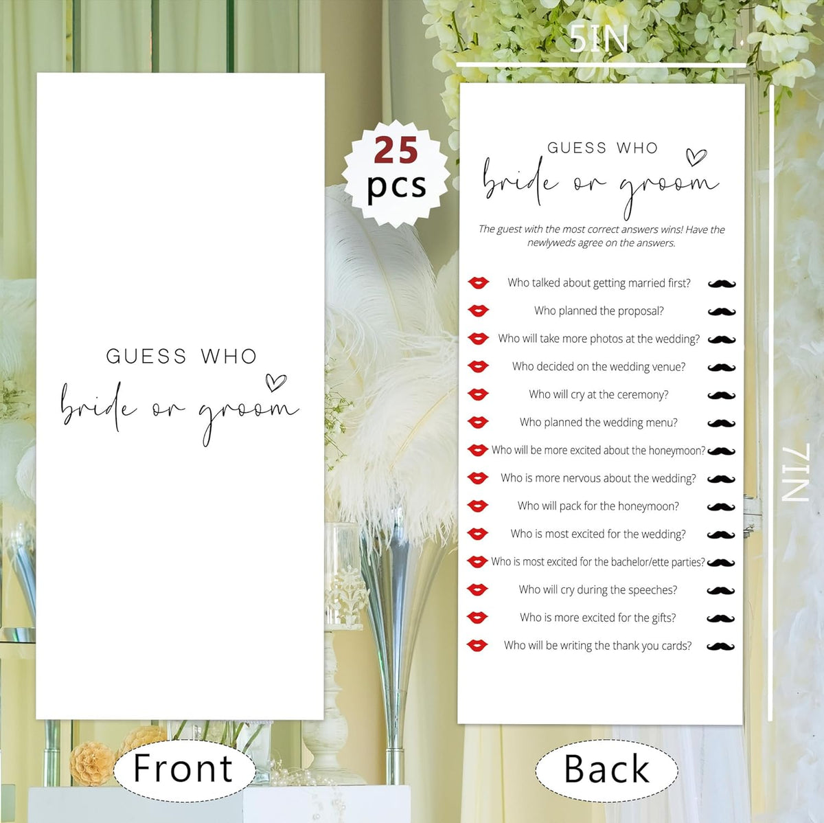 Bridal Shower Games, Bride or Groom, 25Pcs 4x9inch Minimalist White Double-Sided Bridal Game Cards