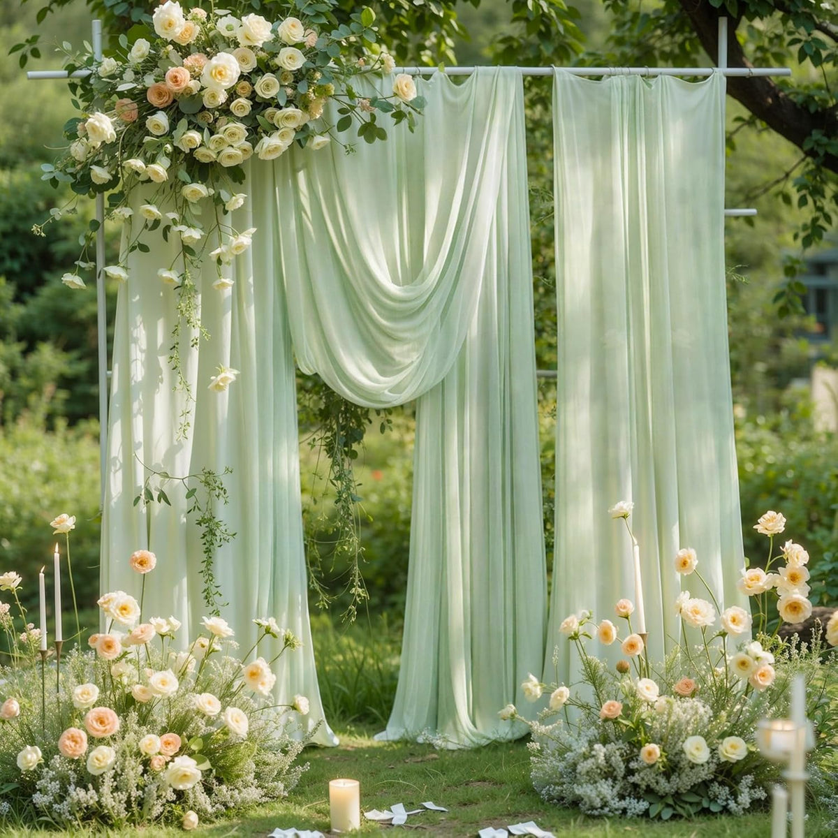 Wedding Arch Draping Fabric,1 Panel 18FT Sage Green Arch Backdrop Drapes Chiffon Fabric Drapes
