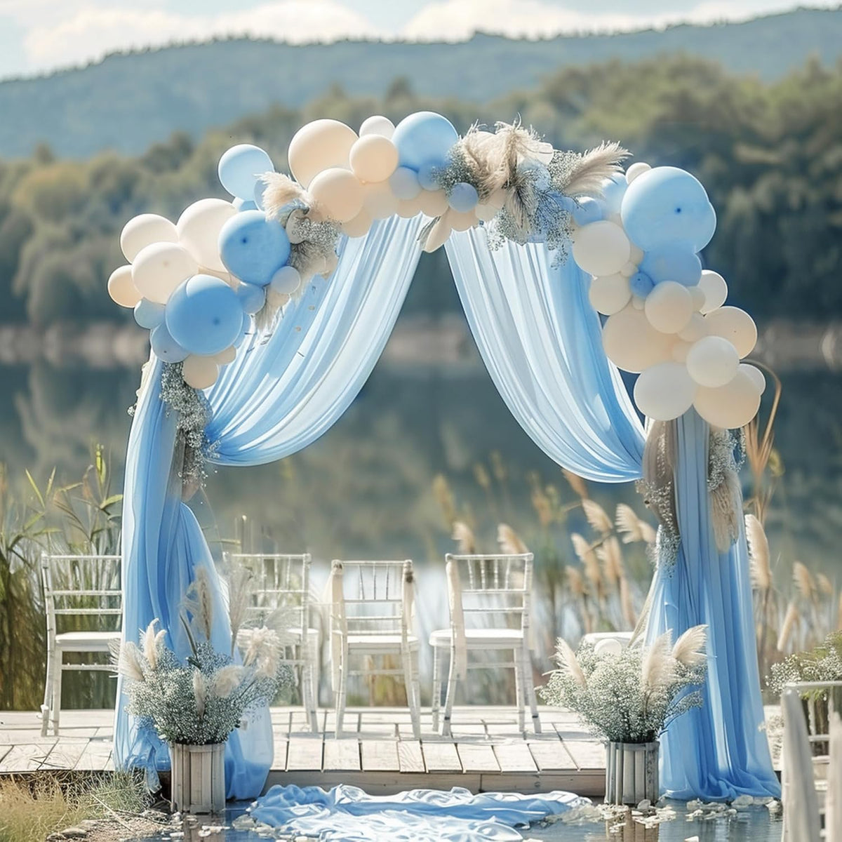 Wokceer Wedding Arch Draping Fabric 6 Panels 28.7" x 20FT Dusty Blue Drapes Sheer Fabric Backdrop