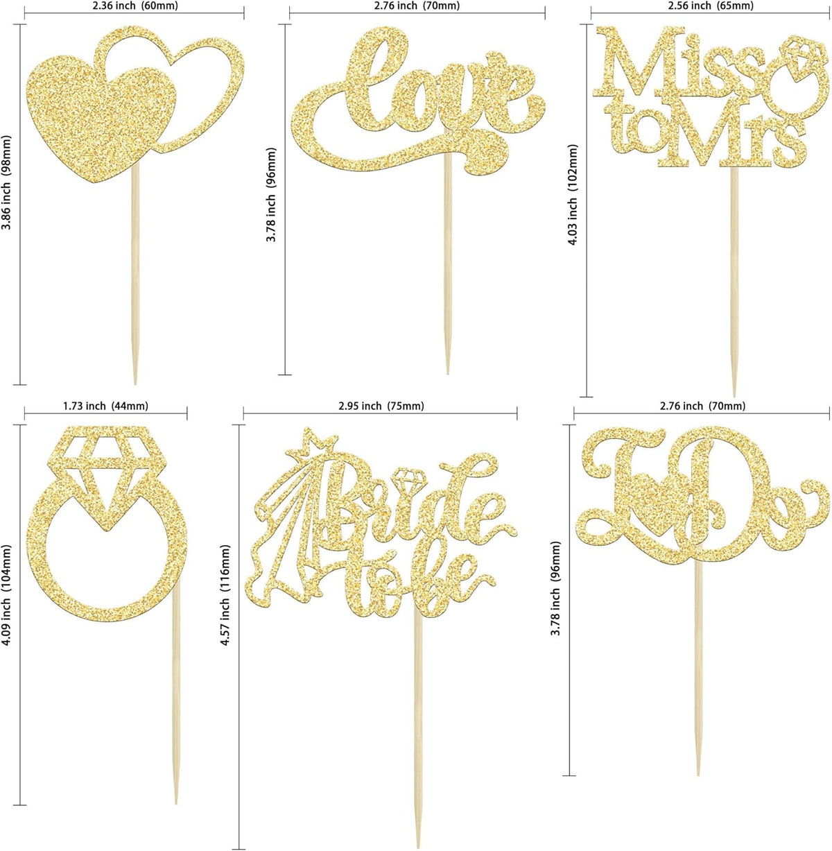 Gyufise 24Pcs Bride to Be Cupcake Toppers Gold Glitter I Do Love Heart Ring Miss To Mrs Cupcake