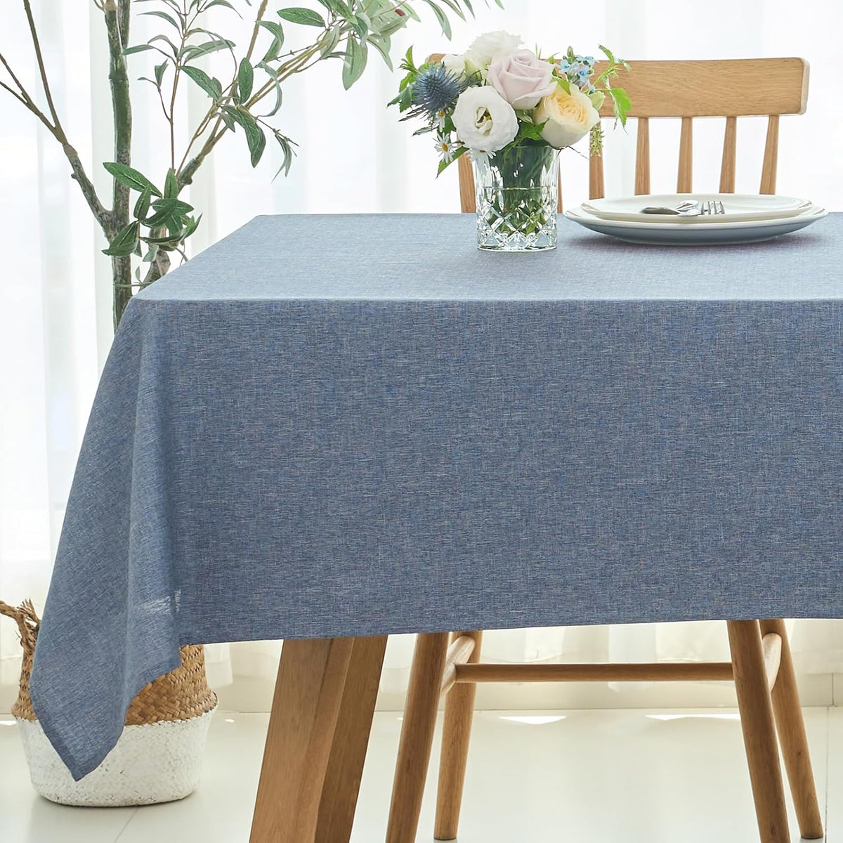 maxmill Linen Texture Tablecloth Water Resistant Antiwrinkle Spillproof Wipeable Washable Soft