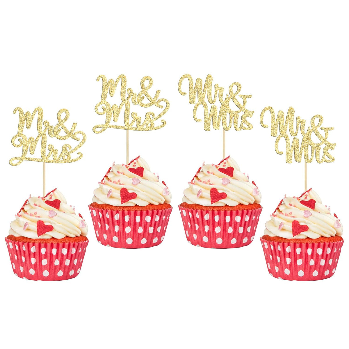 Gyufise 36Pcs Mr & Mrs Cupcake Toppers Love Mr Mrs Cupcake Picks Gold Glitter Wedding Cucpake