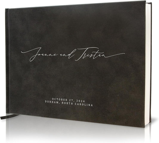 MUUJEE Personalized Guestbook in Charcoal - Premium Custom Modern Guest Book for Wedding Reception
