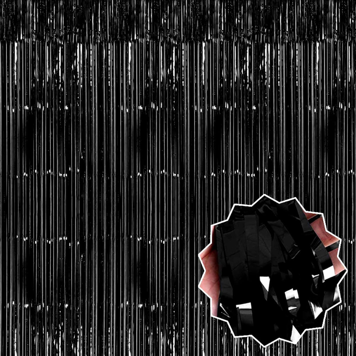 6 Pack Black Foil Fringe Curtains Backdrop, 3.28 x 8.2 Ft Metallic Streamers Tinsel Curtains