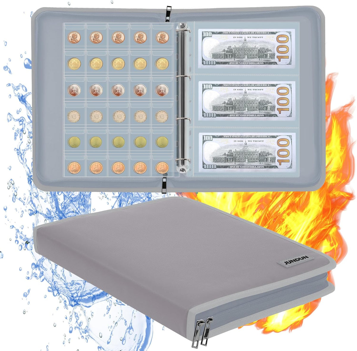 Coin Collection Book Holder for Collectors, 300 Pockets Fireproof Coins Collecting Album & 36