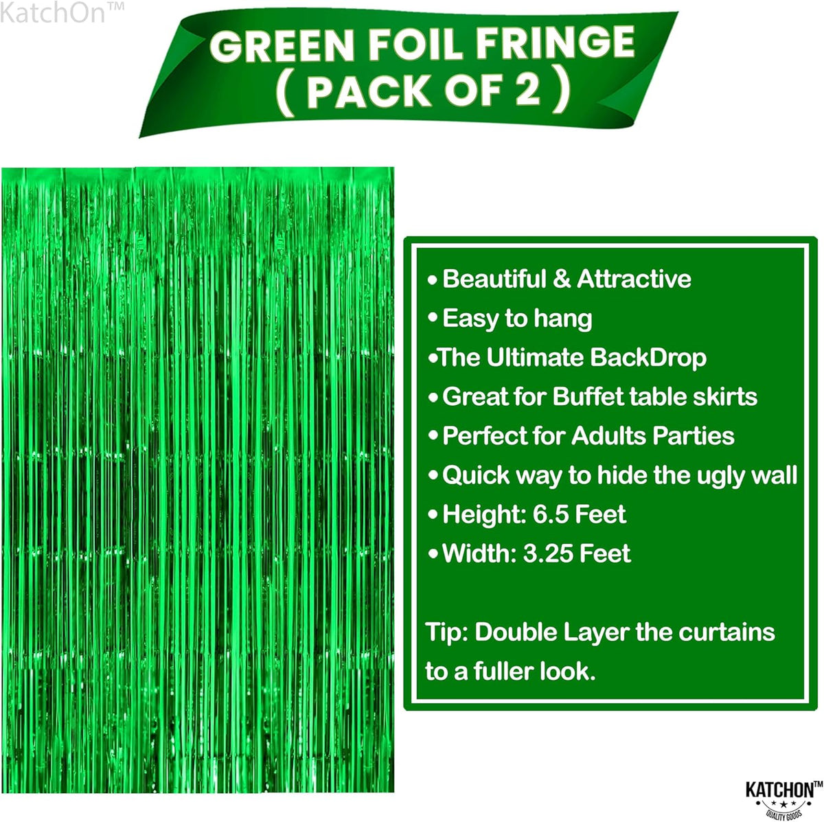 KatchOn, Green Streamers - Pack of 2 | Fringe Backdrop Curtain for Dinosaur Birthday | Halloween