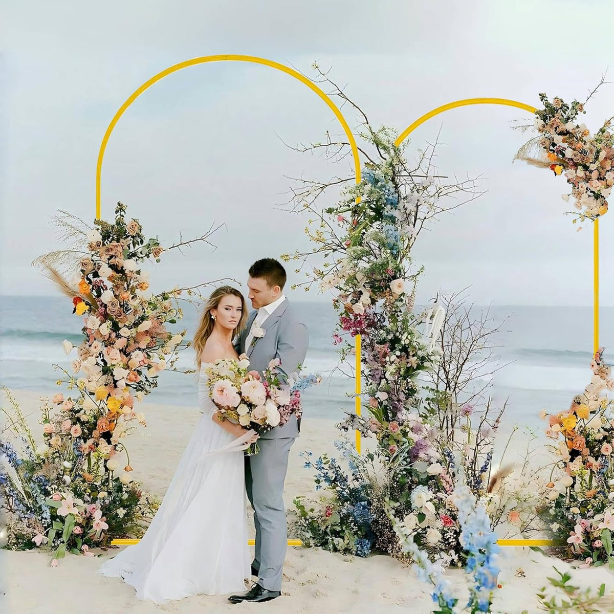 Bazen Wedding Arch Backdrop Stand 7.2FT, 6.6FT Set of 2 Metal Arch Backdrop Stand for Birthday