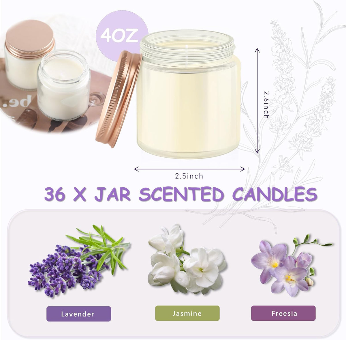 ACITHGL 36 Pcs 4oz Mini Mason Jar Candles Small Scented Candles Bulk Aromatherapy Ideal Souvenir