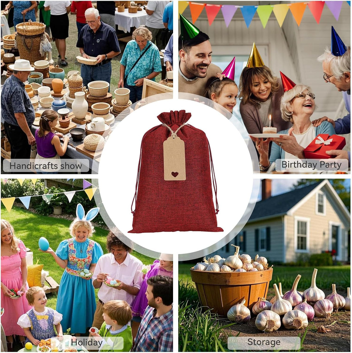 Tapleap Burlap Bags with Drawstring - 10Pcs 8x12 Red Gift Sacks for Wrapping Halloween Favors