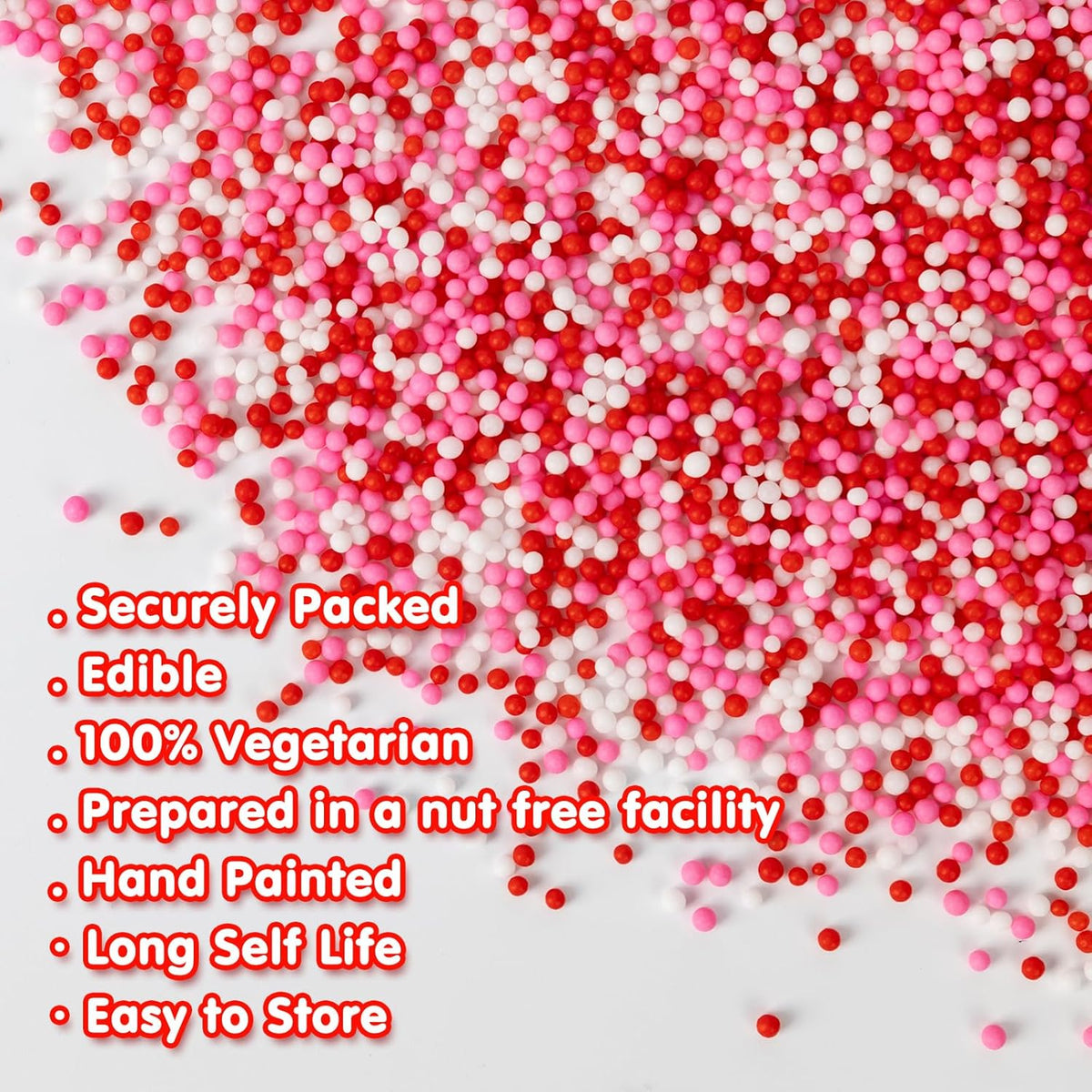 Edible Pearl Sprinkles,Nonpareils Pink White and Red Mix,Cute Pearls Cake Candy,Mini Sugar
