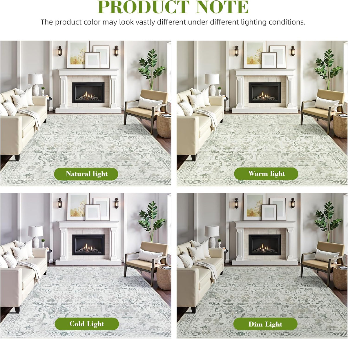 Green Vintage Area Rug 5x7 for Living Room Bedroom, Washable Distressed Farmhouse Soft Thin