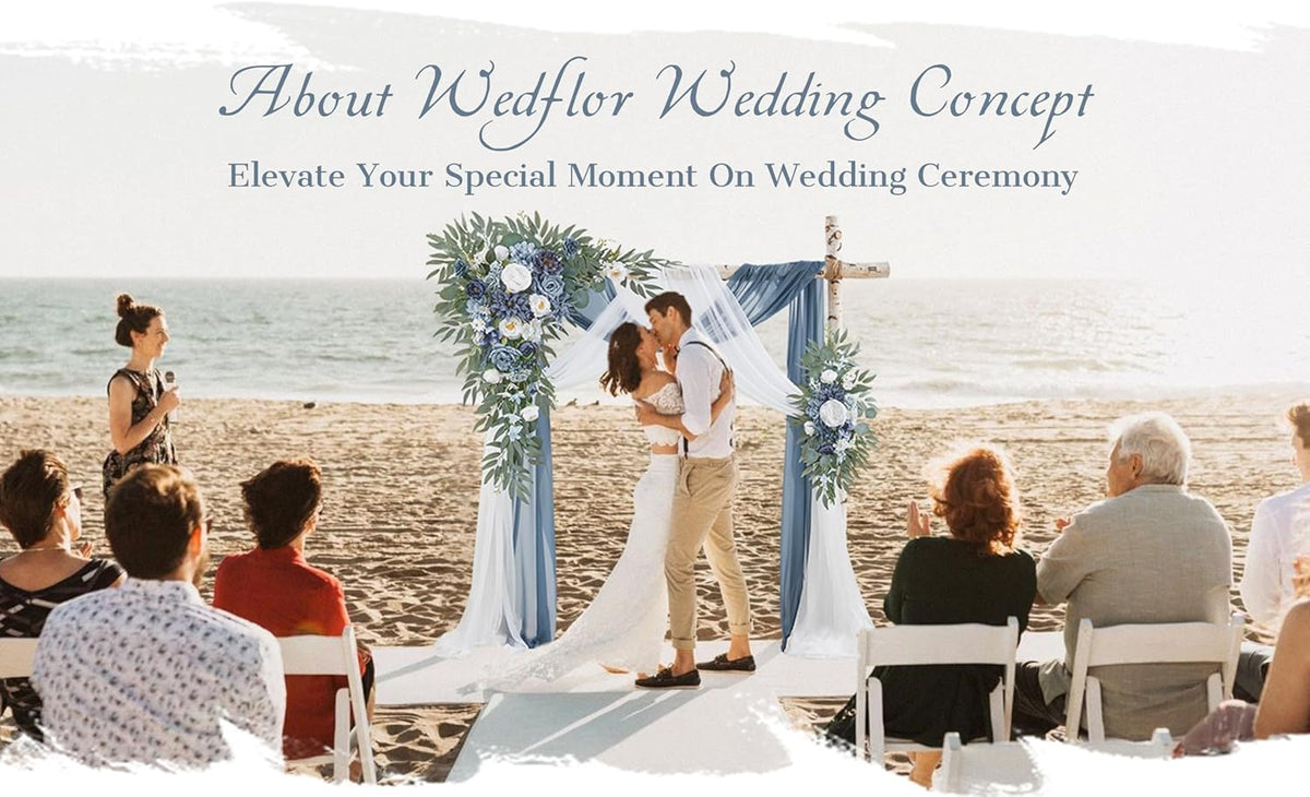 Wedding Arch Flowers with Drapes Kit (Pack of 4) - 2pcs Artificial Dusty Blue Deluxe Swag with 2pcs