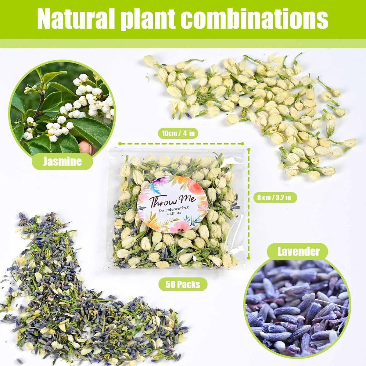 Oning 50 Pack Biodegradable Real Flower Petals Confetti, Wedding Flower Confetti with Jasmine &